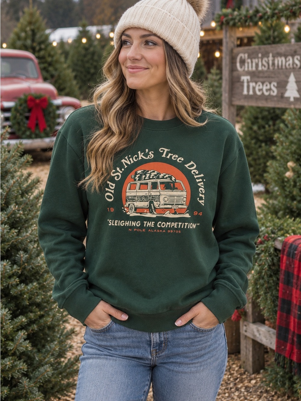 Old Navy Women’s Small Christmas Sweatshirt Green “Sleighing the Competition”